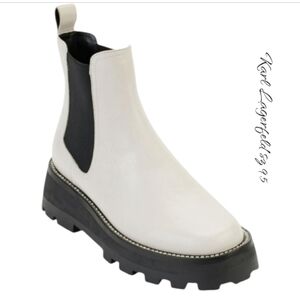 Karl Lagerfeld Paris Mayde White Leather Lug Sole Chelsea Ankle Boot Sz 9.5